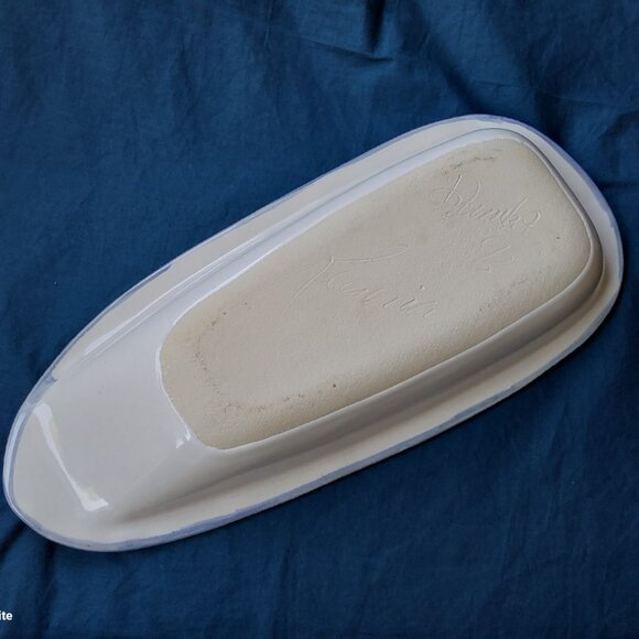 Studio pottery oblong serving dish with handles blue and pink flowers vtg 1993 - Picture 5 of 13